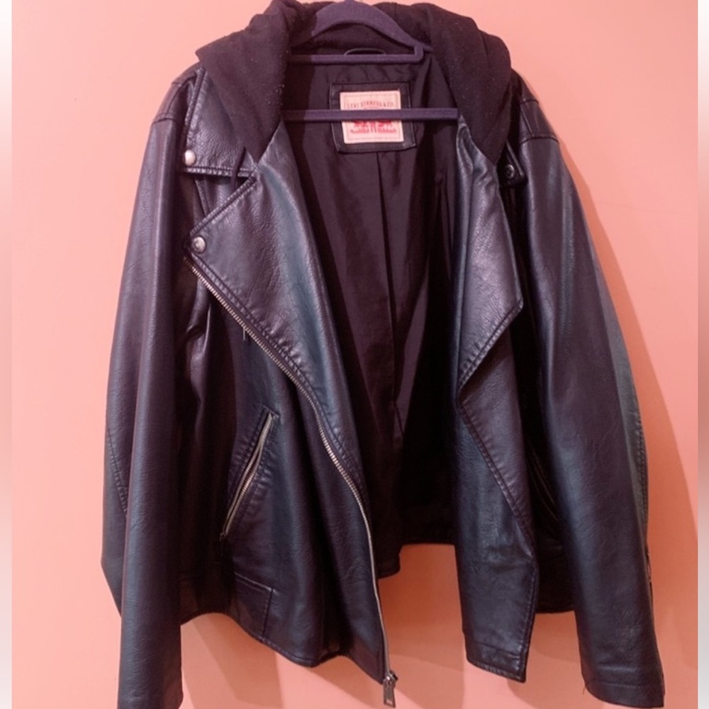Levi women’s leather jacket with hood